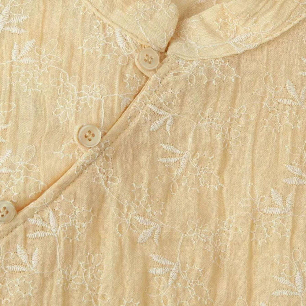 ZARA Summer Apricot Versatile Bamboo Leaf Embroidery Asymmetric Blouse